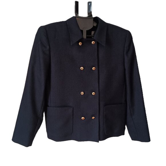 Giorgio Sant Angelo Navy Double Breasted Crop Boxy Wool Blazer Women’s Size 8 - Picture 1 of 15